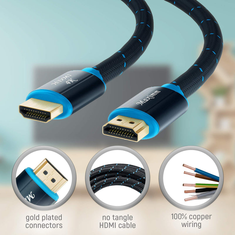 Maximm HDMI Cable 4K 10 Foot (3 Pack) High Speed 18Gbps 2.0 Cables HDMI 2.0 Cable 4K@60Hz HDR, 3D, 2160P, 1080P, Ethernet, HDCP 2.2, ARC Braided HDMI Cord 10Ft, 3 Pack 10 Feet