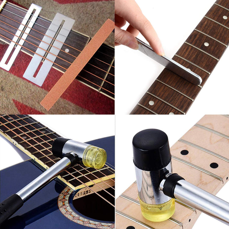 Facmogu 6PCS Guitar Fingerboard Luthier Tool Kit Including Fret Hammer, Guitar Fret Crowning File, Fret Rocker, 2 Fingerboard Protectors, Grinding Stone 6PCS(Maintenance Tools)