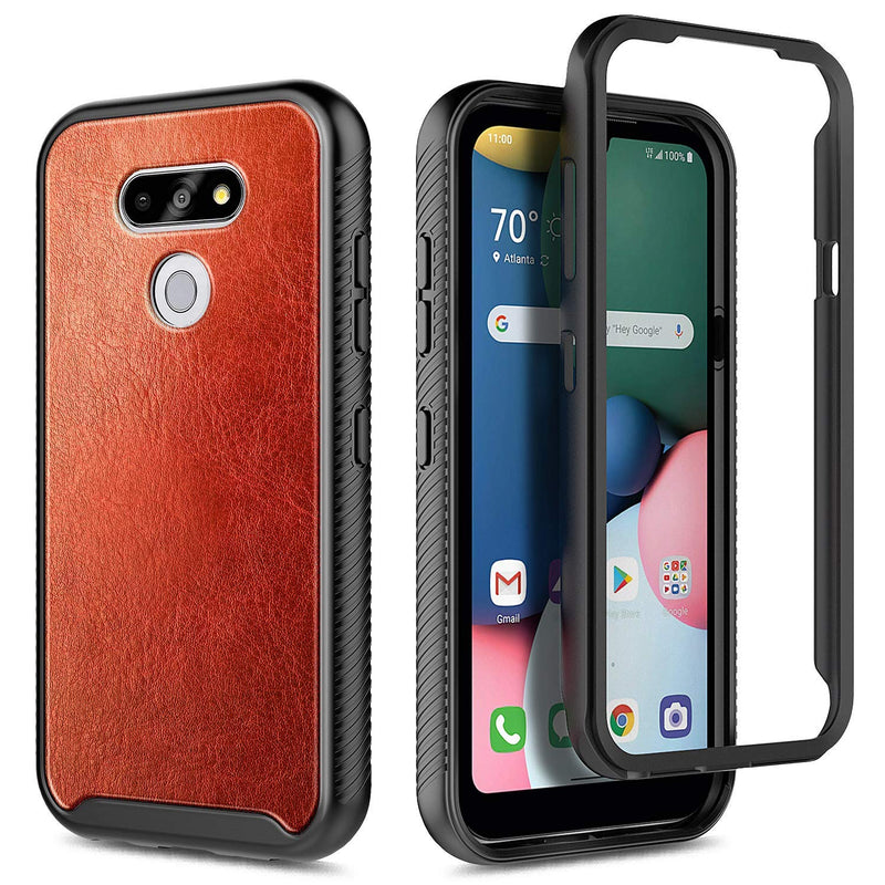 E-Began Case for LG Phoenix 5, K31 Rebel (L355DL) with [Built-in Screen Protector], Full-Body Protective Case Cover for LG Aristo 5/K31/Tribute Monarch/K8X/Fortune 3/Risio 4 -Cowhide Leather Brown