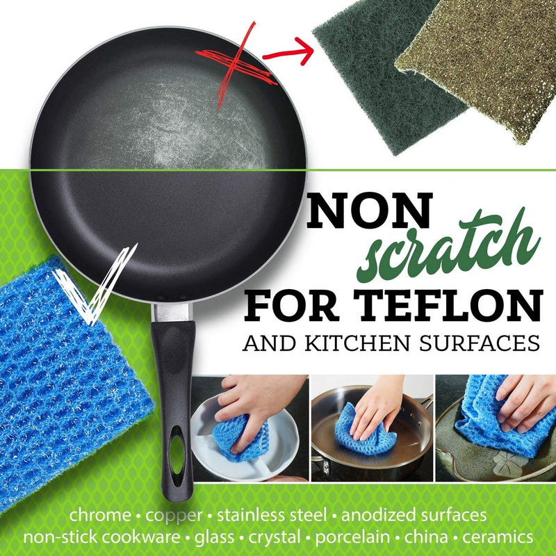 [AUSTRALIA] - Non Scratch Dish Scrubbers for Cleaning Dishes (12 Pack) - Reusable Kitchen Sponge - Replace Sponges for Washing Dishes - Best Household Scrubbing Pad & Alternative Dishwashing Scrub Pads Supplies All Purpose 12pk 