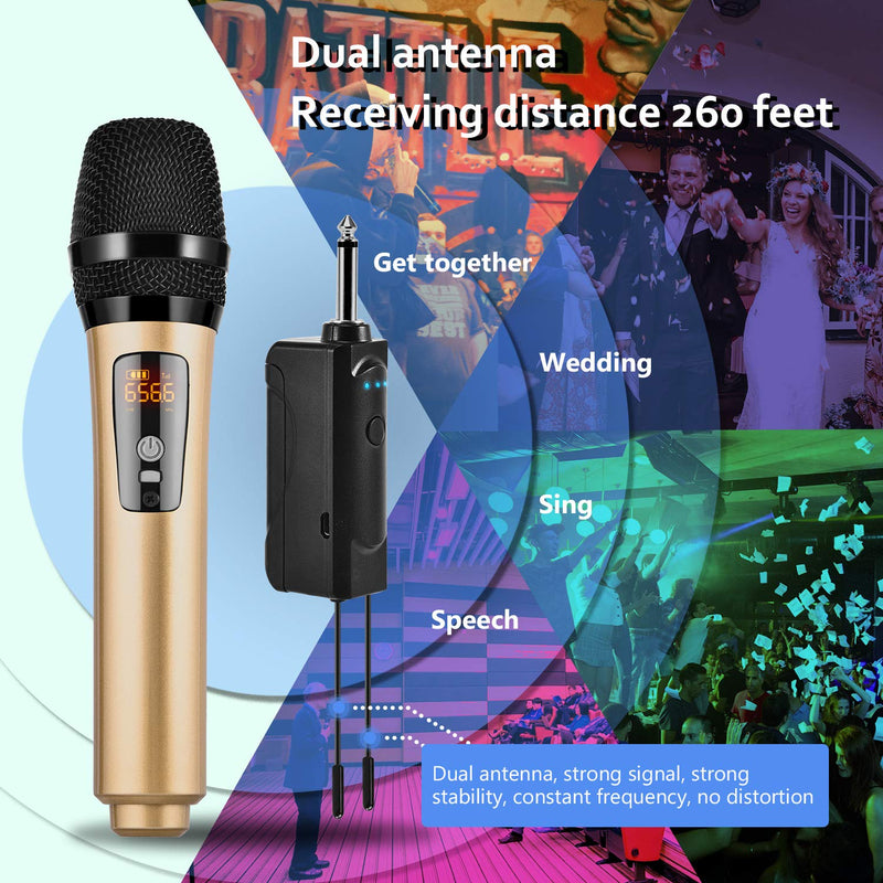 [AUSTRALIA] - Wireless Microphone System,Songsing Rechargeable Microphone Karaoke Built-in 1200 mAh,UHF Wireless Handheld Microphone,1/4" (6.35mm) Plug,260 ft Wireless mic for mic Karaoke/Singing/House Parties 