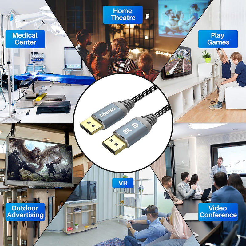 [AUSTRALIA] - VESA Certified 8K DisplayPort Cable 3 Feet/2 Pack, Adoreen Braided DP to DP 1.4 Cord,8K@60Hz 4K@144Hz 2K@240HZ@165HZ,HBR3 HDCP 2.2 Display Port for PC Gaming Monitor 3090 Graphics with 5 Ties-NOT HDMI 3ft-2PK 