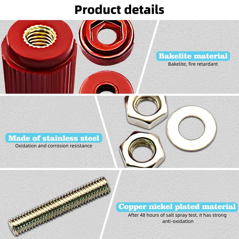 V TELESKY Post Battery 4 Pcs Binding Posts Terminals, M6 Battery Terminal Connectors, 1/4” Remote Power Junction Terminal with Copper Core Nickel-Plated (Red & Black) 8mm 5/16“