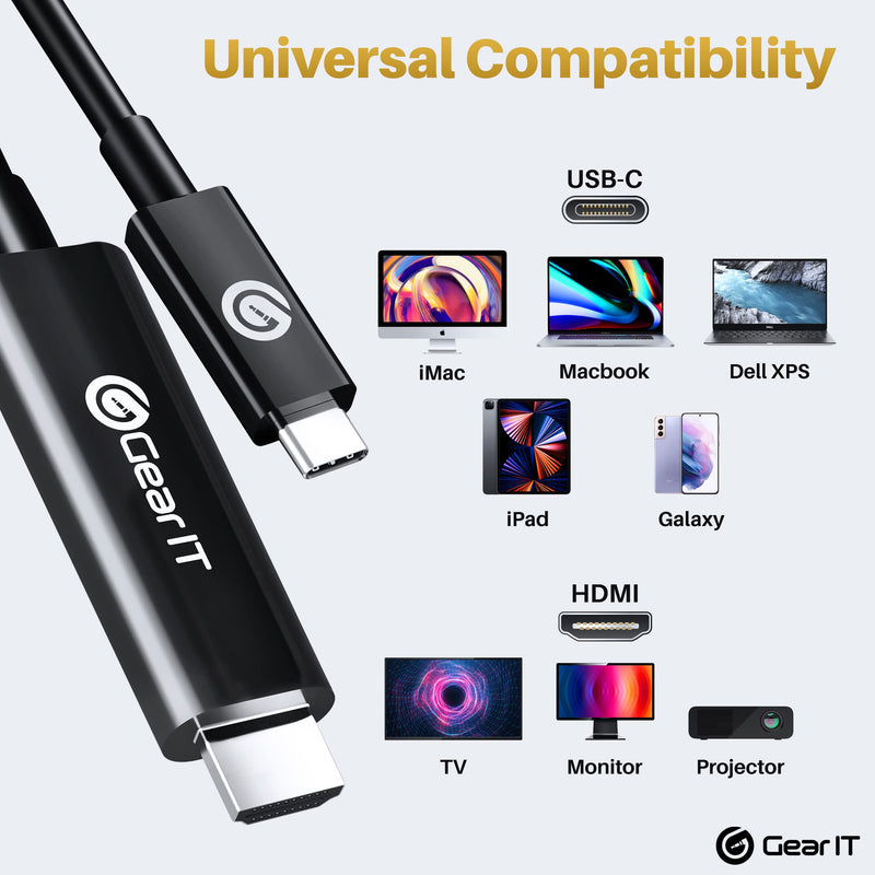 GearIT USB-C to HDMI Cable 4K@60Hz, Type C Thunderbolt 3/4 Compatible for MacBook Pro 2020, iPad Pro 2020, iPad Air 4, Galaxy S20, ChromeBook Pixel, and More - 6.6FT
