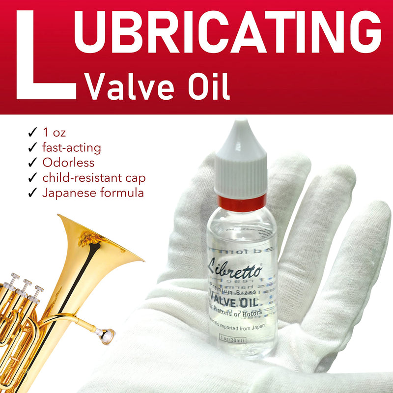 Libretto Low Brass ALL-INCLUSIVE Cleaning Kit with Instructions: Valve Oil + Slide Grease + Cleaning Cloth + Mouthpiece/Valve/Bore Brushes. A Great Gift for Tuba, Euphonium, Baritone, Sousaphone &More
