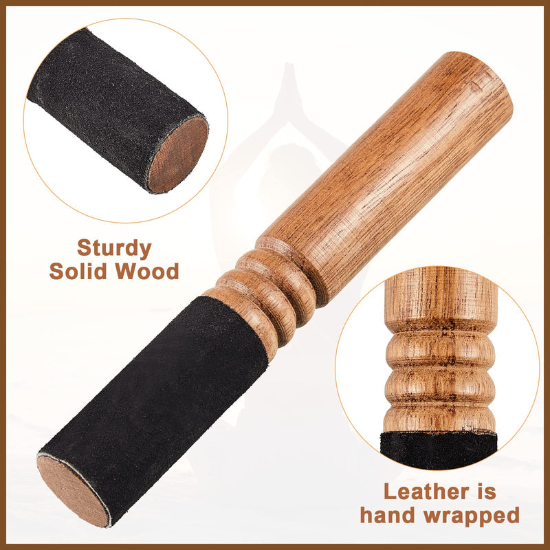 2 Pieces Tibetan Singing Bowl Mallet Hard Wooden Striker Leather Wrapped Meditation Mallet Sound Bowl Stick Buddha Musical Instruments for Buddhist Meditation Yoga Chime Relaxation