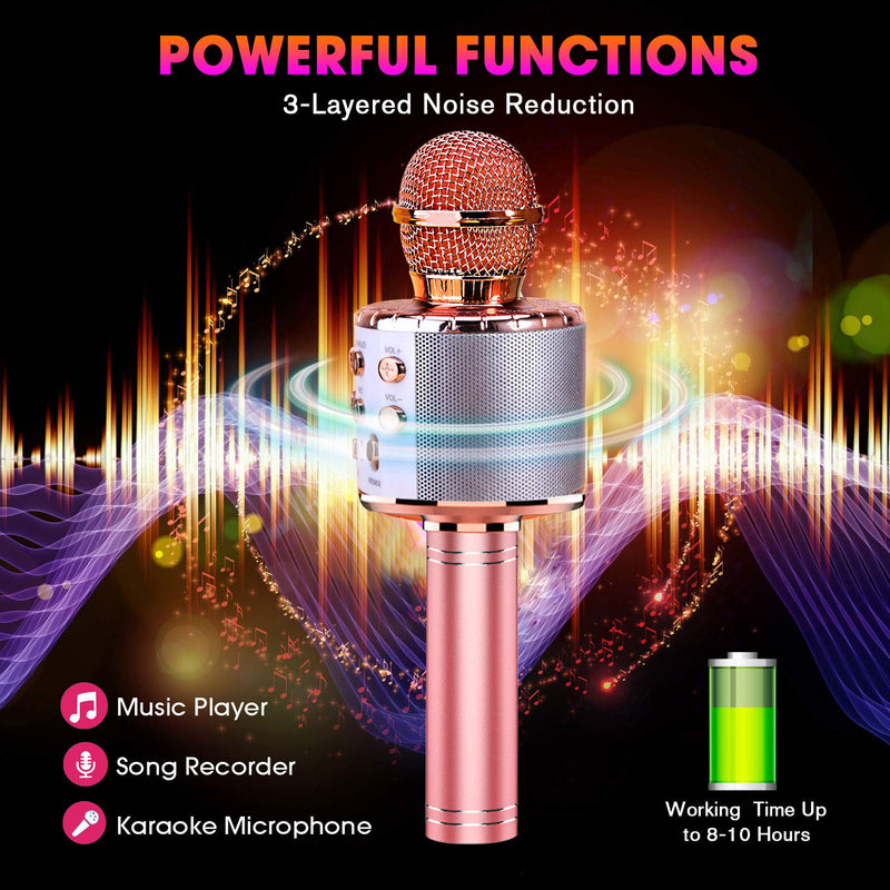 BlueFire Bluetooth 4 in 1 Karaoke Wireless Microphone with LED Lights, Portable Microphone for Kids, Girls, Boys and Adults (Pink) pink