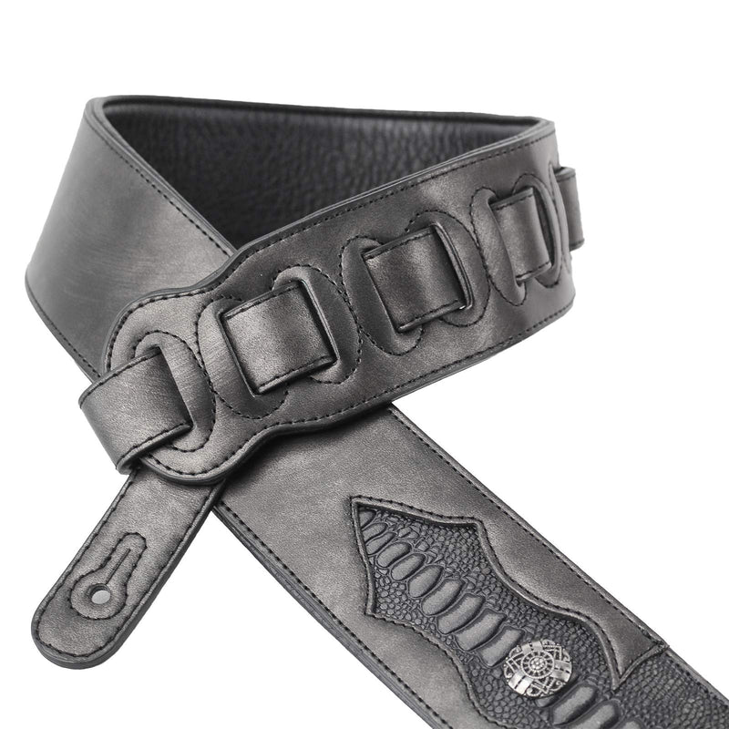 Walker & Williams CVP-02 Metallic Pewter Guitar Strap with Spade Cut Iguana Belly Endpiece