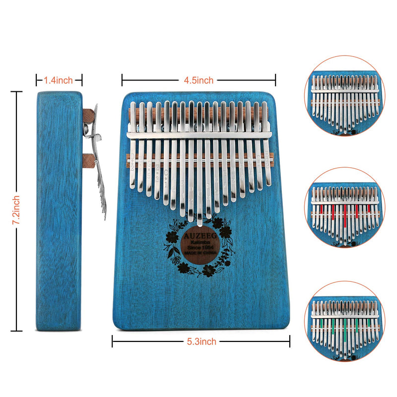 AUZEEG Kalimba 17 Keys, Portable Mbira Thumb Piano African Mahogany Wood Finger Musical Instrument with Study Instruction and Tune Hammer, Gifts for Kids Adults Beginners Professionals