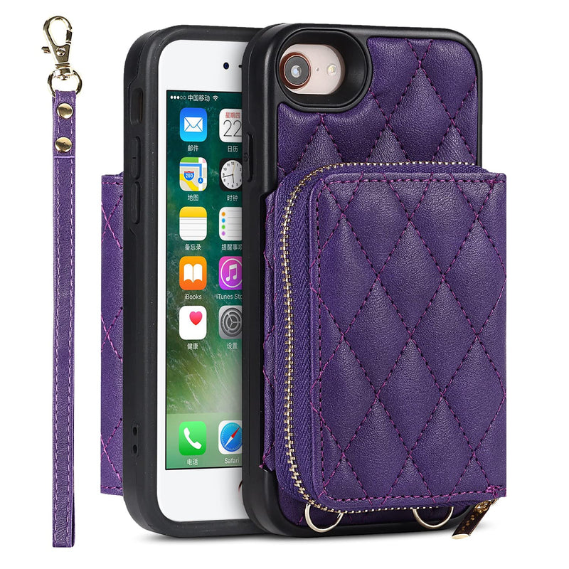 Jaorty Crossbody Detachable 2 in 1 Wallet Case for iPhone 7/8 and iPhone SE 2020/2022 (3rd Gen),Case with Zipper Card Holder Bag Wrist Strap Lanyard Purse Compatible with iPhone 7/8 4.7 inch,Purple Purple