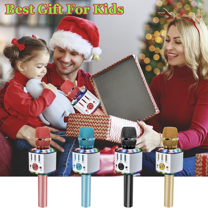 Karaoke Wireless Microphone, 5 in 1 Bluetooth Microphone with Dancing LED Lights, Portable Singing Mic Karaoke Machine Speaker, Home KTV Karaoke Player for Kids Adults Party Support Android iOS Device Pink