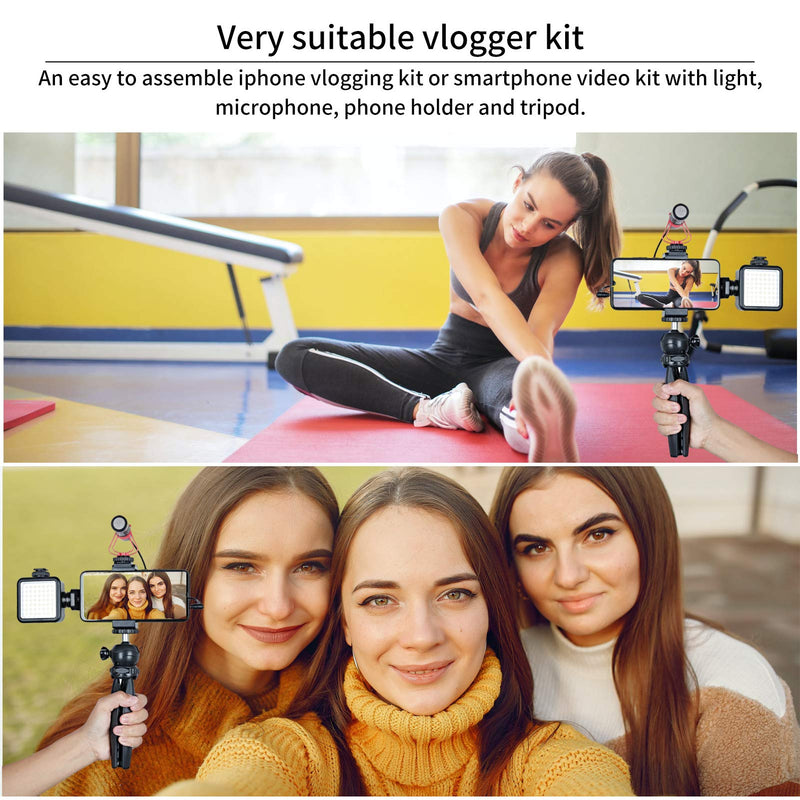 KuuZuse Smartphone Video Microphone Vlogger Kit with LED Light, Phone Holder,Tripod Compatible with iPhone11, 11 Pro, XS, XR, X, 8, 7, 6S, 6, Samsung, Huawei. for YouTube, TIK Tok, Filming, Vlogging