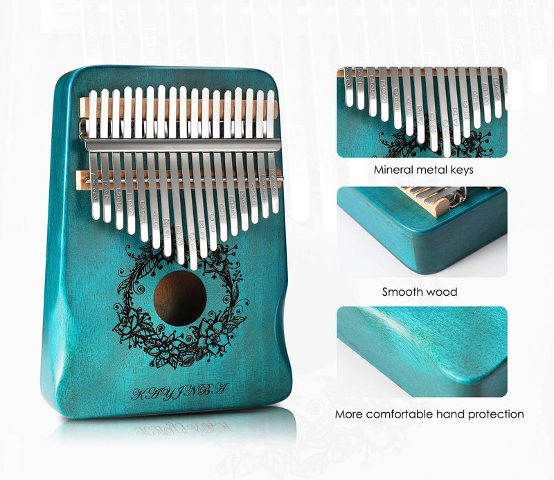 Kalimba-17 Key Thumb Piano,Exquisite Mahogany Wood Portable Kalimba,Tune Hammer and Study Instruction,Musical Gifts for Music lovers Adults Kids(Teal Blue) Teal Blue