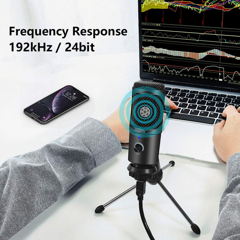 [AUSTRALIA] - BeeFly USB Microphone for Computer, Metal Condenser Recording PC Microphone for Laptop PS4 Mac Windows Computer Microphone for Gaming Podcast Streaming 
