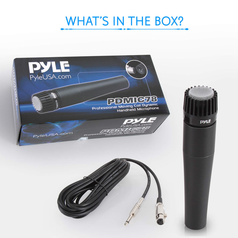[AUSTRALIA] - Professional Handheld Moving Coil Microphone - Dynamic Cardioid Unidirectional Vocal, Built-in Acoustic Pop Filter, Includes 15ft XLR Audio Cable to 1/4'' Audio Connection - Pyle PDMIC78 