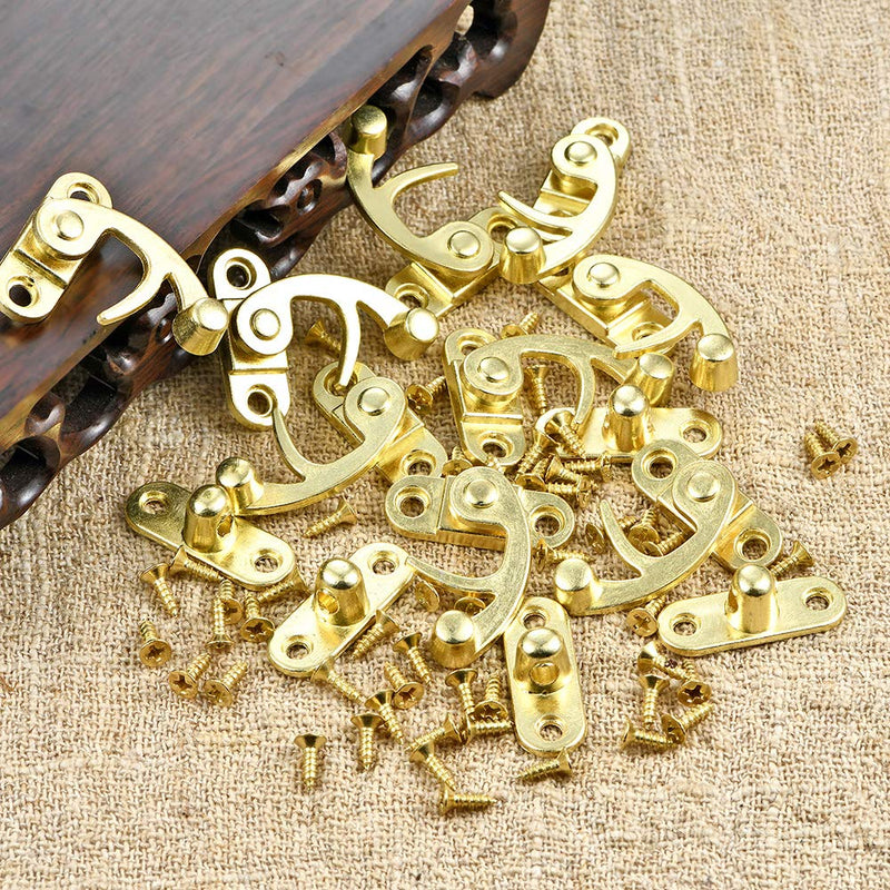 PGMJ 20 Pieces Jewelry Box Hardware Thickened Solid Antique Right Latch Hook Hasp Horn Lock Wood Jewelry Box Latch Hook Clasp and 80 Replacement Screws (Gold) Gold