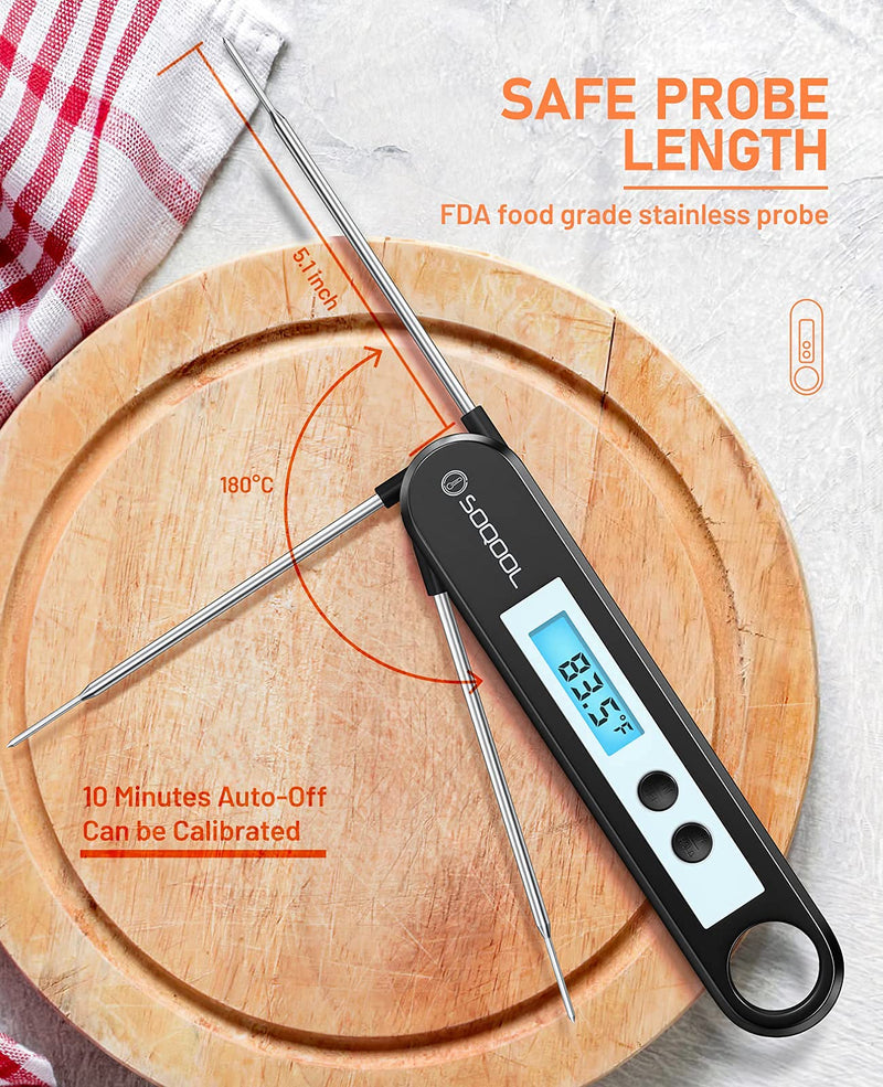 Meat Thermometer[Upgraded 2021], Candy and Food Thermometer for Cooking, SOQOOL Digital Instant Read Meat Thermometer for Kitchen Oil Deep Fry BBQ Grill, Folding Probe Backlight & Calibration Function