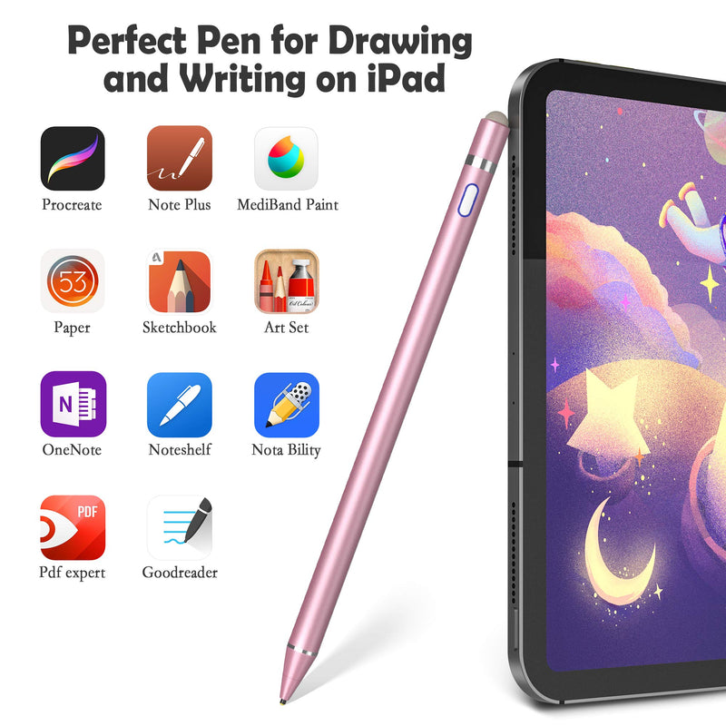 Active Stylus Pen for Touch Screens, Dual Pen Tips for iOS & Android Drawing & Writing, High Precise Digital Pencil for Apple iPhone 13/12/11/X/8/7/6, iPad Air/Pro/Mini, Phone/Tablet/Samsung/Kindle Pink