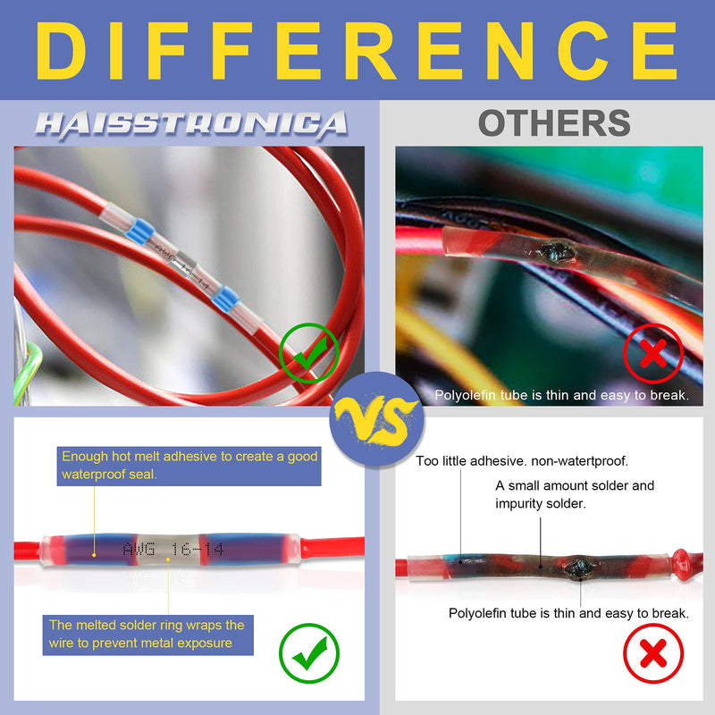 300PCS Solder Seal Wire Connectors-haisstronica Marine Grade Heat Shrink Wire Connectors-Heat Shrink Butt Connectors-Self Solder for Marine,Stereo(30Yellow 70White 100Red 100Blue) Solder Sleeve 300PCS