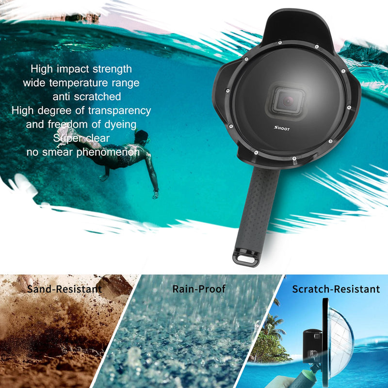SHOOT Dome Port (4th Gen) for GoPro HERO7 Black/6/5/HERO2018 - Waterproof Case,Floating Grip for Underwater Photography Snorkeling Scuba Diving Accessories Lens Dome for 6 5