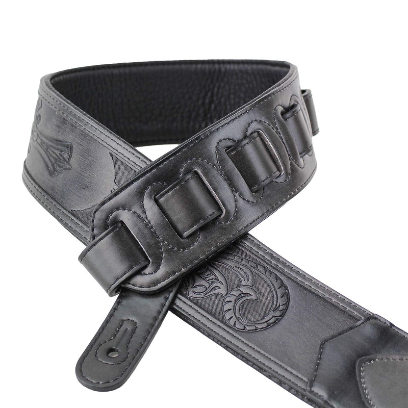 Walker & Williams LIC-12 Black Padded Guitar Strap with Cross and Traditional Tooling