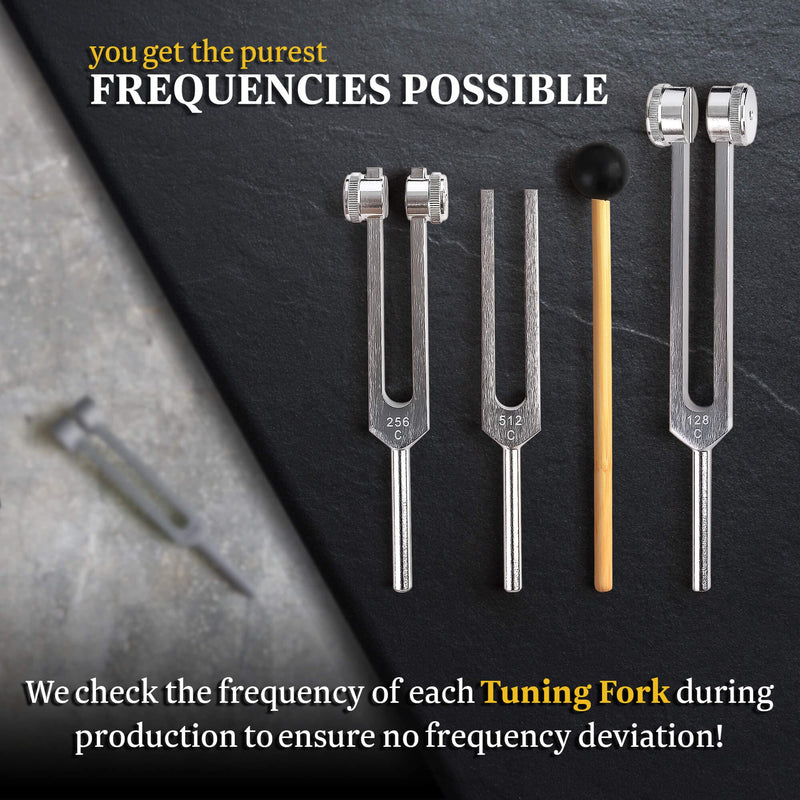 Tuning Fork Set (128Hz, 256Hz, 512Hz) — Body Tuning Forks for Healing Chakra Set — Tuning Fork Medical Sound Healing Therapy, DNA Repair, Violin/Guitar/Piano Tune Fork — Gift Ready