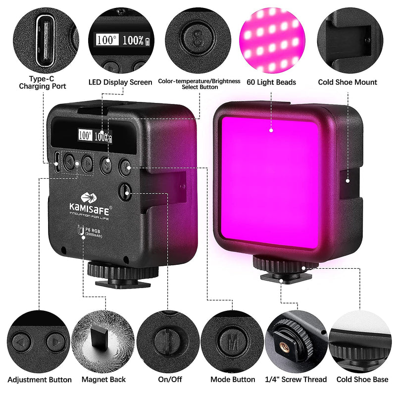 [AUSTRALIA] - RGB Video Lights, LED Camera Light Mini Rechargeable Soft Light Panel 360° Full Color Portable Photography Lighting w 3 Cold Shoe,Dimmable Panel Lamp for DJI OSMO Sony DSLR Canon Nikon Camera Vlogging 