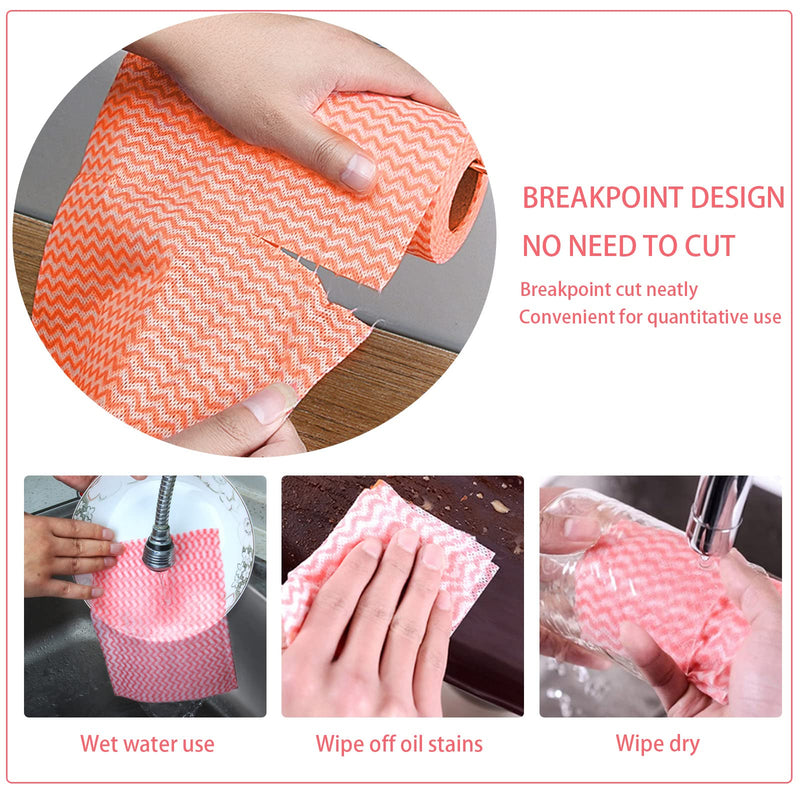 2 Rolls 100 PCS Non-Woven Disposable Kitchen Cloths, Disposable Dish Cloths, Kitchen Towels Dish Towels Dish Rags, Fast Decontamination (Red+Orange) Red+orange