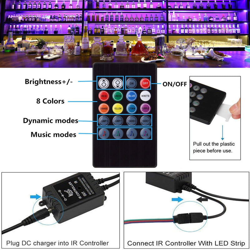 [AUSTRALIA] - LED Music Controller 20 Keys IR Remote Controller Sound Sensor Controller for 5050 3528 5630 RGB LED Strip Light Flexible 2 interface Music Control 