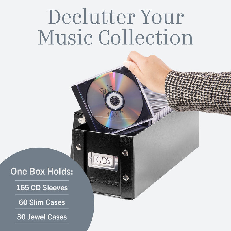 [AUSTRALIA] - Snap-N-Store CD Storage Box - Pack of 1 - Durable 5.1 x 5.1 x 13.2 Inch Disc Holder with Lid to Store up to 165 Discs - Black 1 Pack 1 Pack - CD 
