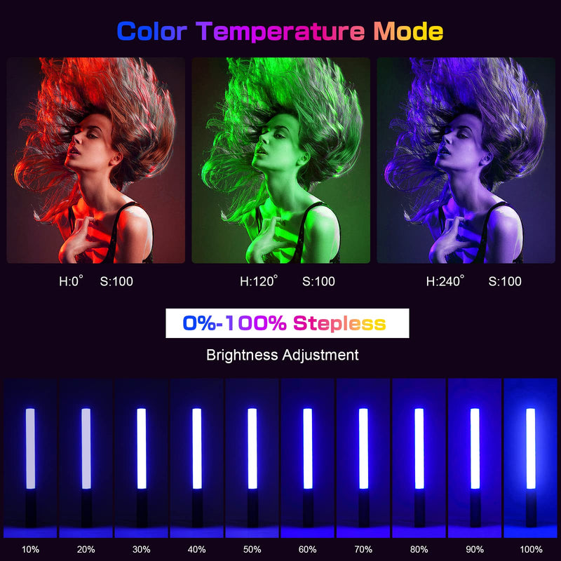 leshiou RGB Video Light Wand, Handheld Multi Color LED Photography Light Stick with Remote Control, Dimmable 2500K-6500K CRI97+ Full-Color LED Light with 2500mAh Rechargeable Battery, 12 Light Scenes Migic-P400S