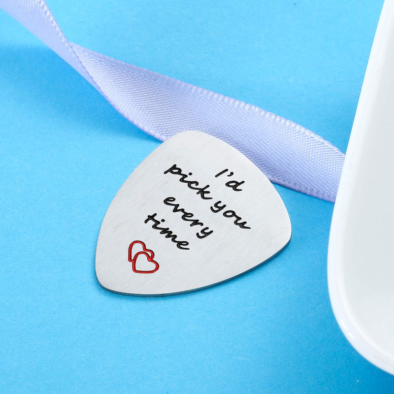 Husband Boyfriend Gifts Guitar Picks Gifts for Musician Husband Boyfriend Dad, Valentine's Day Gift for Him, Wedding Anniversary Gift for Men (I'd Pick You Every Time) I'd Pick You Every Time