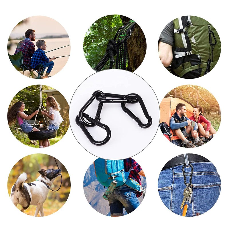 3 Inch Carabiner Spring Snap Hook Steel Clip Link Buckle Heavy Duty 8x80mm 10 Pcs for Outdoor Camping Hiking Hammock Swing, Black