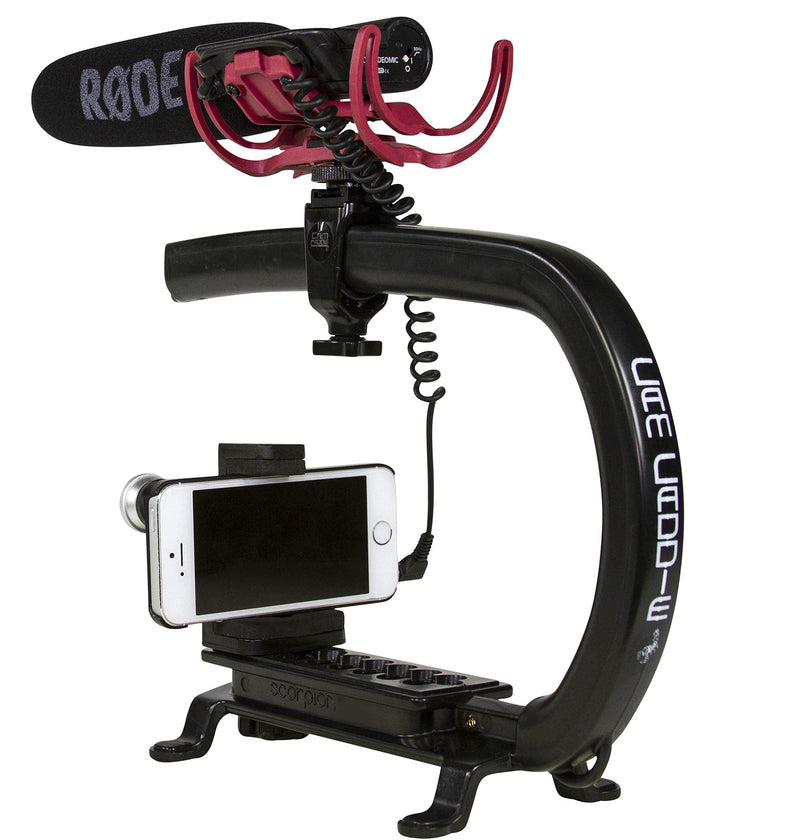 Cam Caddie Scorpion Camera Stabilizer - Stabilizing Smartphone Handle for All DSLR, GoPro, Mobile Phones with Accessory Shoe, Smartphone/GoPro Adapters and 1/4-20 Threaded Mounting Knob - Black