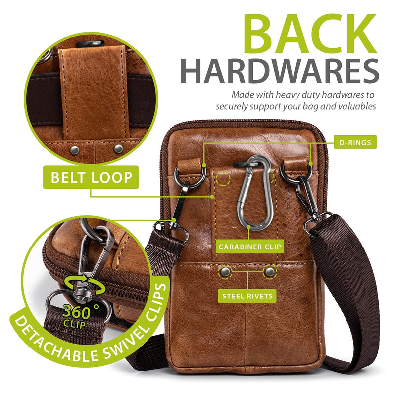 Hengwin Genuine Leather Phone Crossbody Bag Men Purse iPhone 11 Pro Max XS Max XR 8/7/6 Plus Samsung Galaxy S20+ S10+ S9+ S8+ Note 10+ 9 8 Holster Pouch Case with Belt Clip Loop Shoulder Strap (Brown) Brown