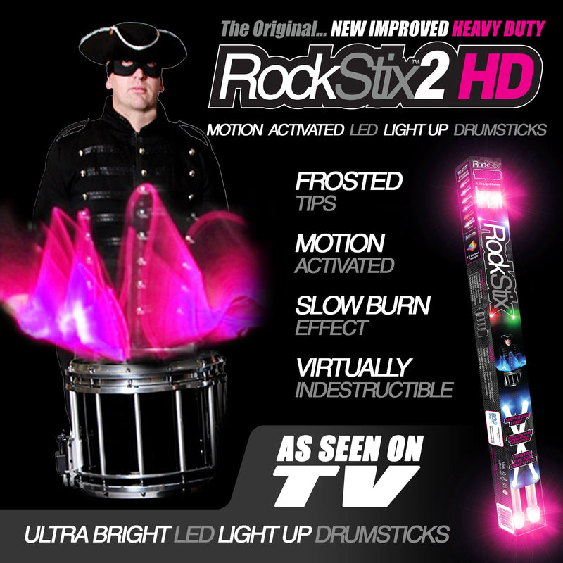 ROCKSTIX 2 HD HOT PINK, BRIGHT LED LIGHT UP DRUMSTICKS, with fade effect, Set your gig on fire! (PINK ROCKSTIX) PINK ROCKSTIX