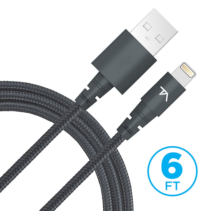 Tech Armor Apple MFi Certified Lightning to USB Sync/Charge Cable Compatible with iPhone or iPad, Made with Kevlar, Tough-Braided Extra-Strong Jacket (Space Gray, 6 Feet) Space Gray Lightning 6 ft