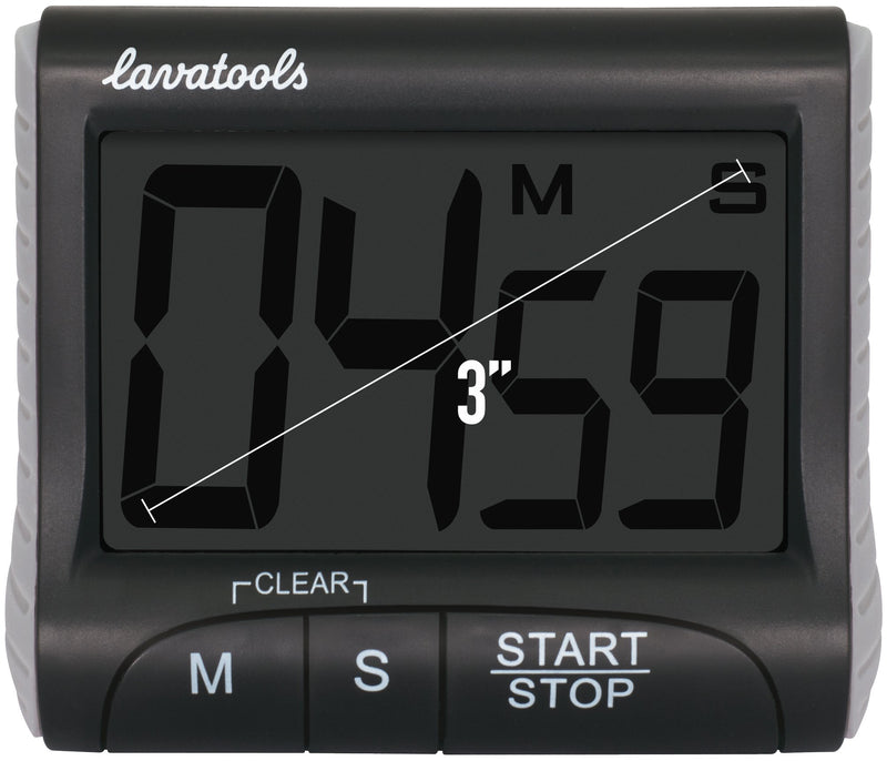 Lavatools KT1 Digital Kitchen Timer & Stopwatch, Large Display, Bold Digits, Loud Alarm, Magnetic, Kickstand Black