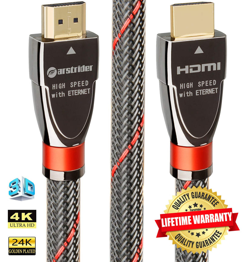 4K HDMI Cable/HDMI Cord 30ft - Ultra HD 4K Ready HDMI 2.0 (4K@60Hz 4:4:4) - High Speed 18Gbps - 26AWG Braided Cord-Ethernet /3D / ARC/CEC/HDCP 2.2 / CL3 by Farstrider 30 Feet Gun black - Red