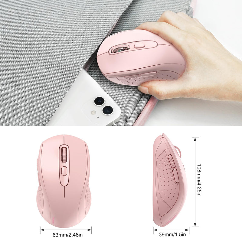 TECKNET Bluetooth Wireless Mouse, 3 Modes Bluetooth 5.0 & 3.0 Mouse 2.4G Wireless Portable Optical 4000 DPI Mouse with USB Nano Receiver,for Laptop, MacBook Pro Air, PC, Computer (Pink) Pink