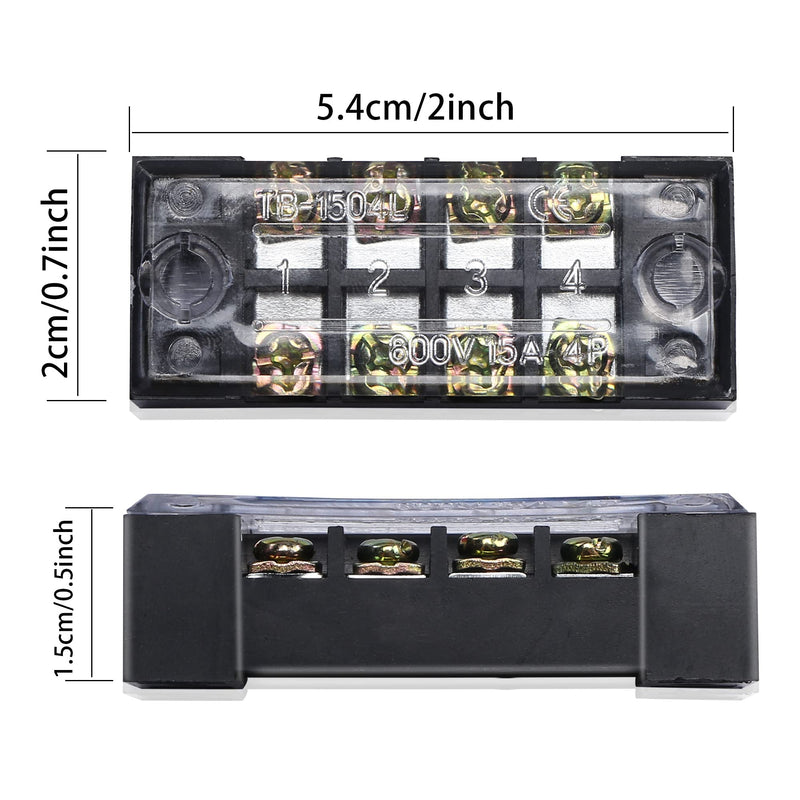 PNGKNYOCN 4 Positions Dual Rows 600V 15A Barrier Screw Terminal Strip Block with Cover TB-1504（8-Pack ）