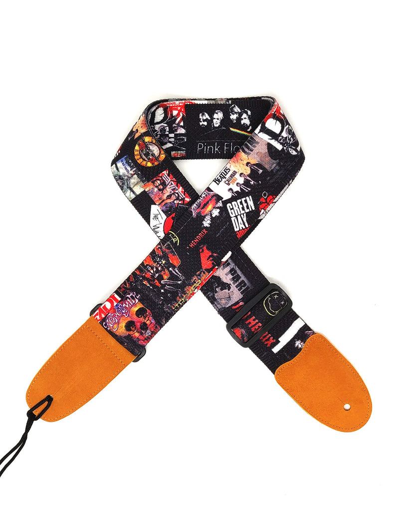 Rock Bands Cotton 2.3 Inches Wide Guitar Strap | 100% Cotton with genuine leather