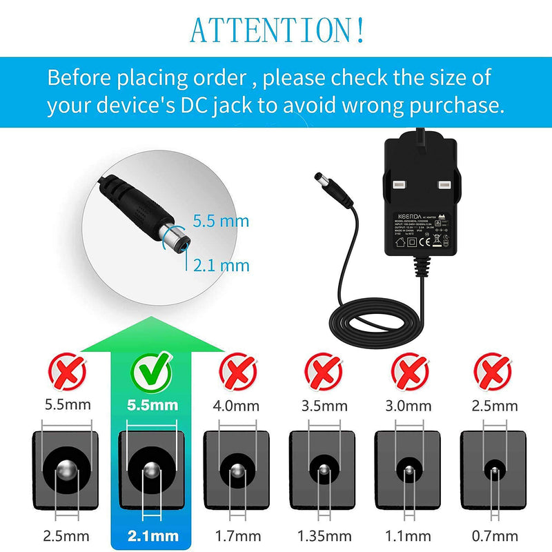 MAXDIGI DC Power Supply 12V 2A, AC 100-240V to DC 12V Power Cable Transformer Wall Charger Replacement UK Plug with 1.5m Cable,5.5mmx2.1mm Jack for Led Strips,CCTV Camera,Cisco Router,Yamaha Keyboard