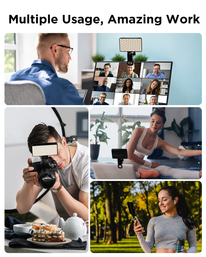 [AUSTRALIA] - LED Selfie Light, VIOK Phone Fill Light with 120 LED & 3000mAh Rechargeable, Stepless Dimmable & CRI 95+, Portable Video Light with Cold Shoe Mount for Tiktok, Vlog, Video Conference, Photography Black 