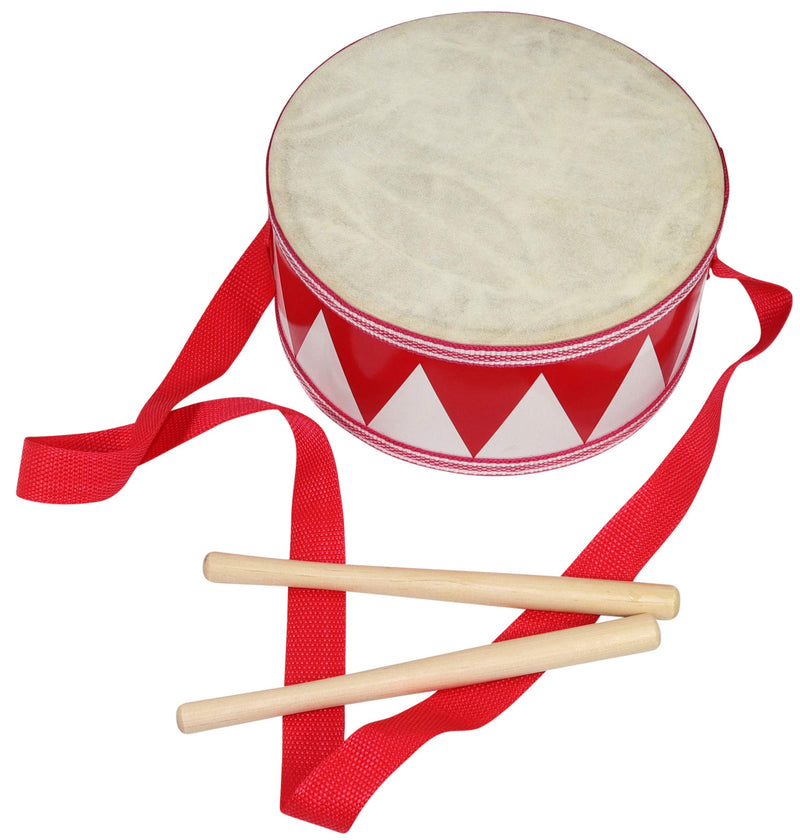 8-inch Kids Drum - Adjustable Strap - Wooden Drumsticks 8 in Red/White
