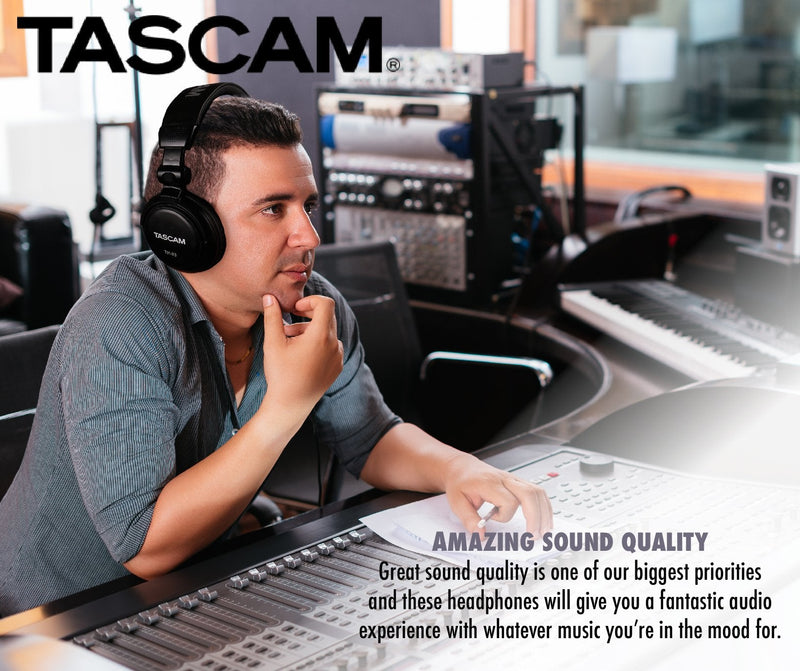 [AUSTRALIA] - Tascam TH-03 Studio Headphones – Closed Back, Padded, Adjustable Pro Audio Headset with Gold Tip 1/8 inch to 1/4 inch Adaptor 
