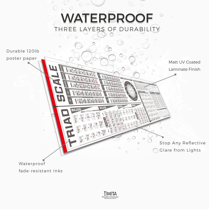 Guitar Chord Poster Chart of Guitar Chords Scales Triads Tone, Laminated Guitar Chord Chart Poster Bundle ( Set of 2 ) for Guitar Beginner Adult or Kid to Learn Acoustic Electric Guitar, Waterproof 16'' x 55''