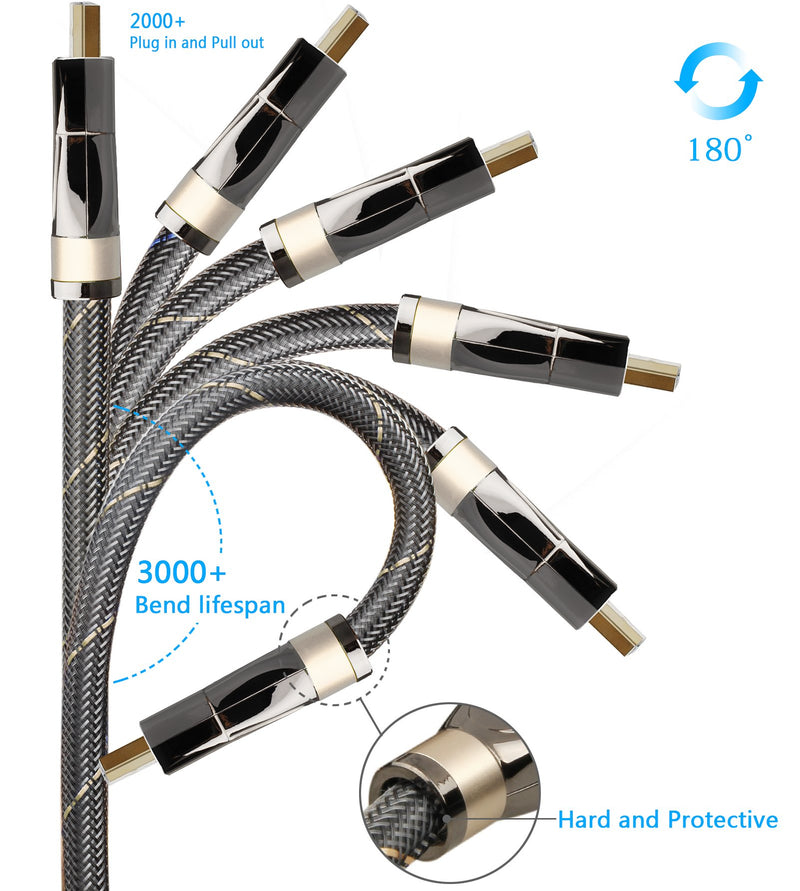 4K HDMI Cable/HDMI Cord 12ft - Ultra HD 4K Ready HDMI 2.0 (4K@60Hz 4:4:4) - High Speed 18Gbps - 28AWG Braided Cord-Ethernet /3D / HDR/ARC/CEC/HDCP 2.2 / CL3 by Farstrider 12 Feet Gun black - Yellow