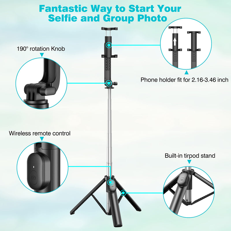 [AUSTRALIA] - Selfie Stick, Extendable Selfie Stick Tripod with Wireless Remote, Portable Phone Tripod Stand for Group Selfie/Live Streaming/Video Recording Compatible with All Cellphone, Compact Size & Lightweight 