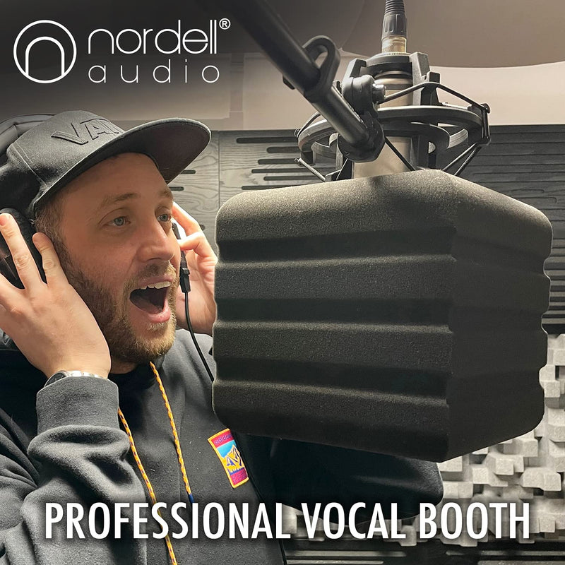 Nordell vocal microphone isolation booth with built in double wall pop shield filter - portable microphone vocal booth for home & studio recording - prefect gift present for singer vocalist